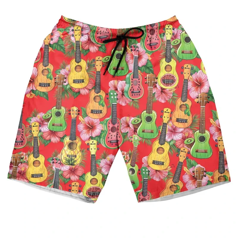 Ukulele Graphic Short Pants For Men Clothes Instrument Players Beach Shorts Hawaiian Trunks Violin 3D Printed Trunks Trousers