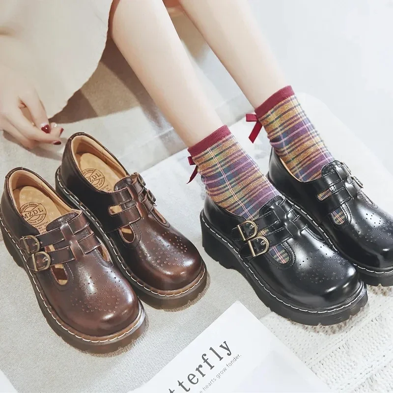 Japanese Literary Retro Lolita Women Pumps Mary Janes Shoes Round Toe Student Girl Platform T-Strap Buckle Bullock Shoes