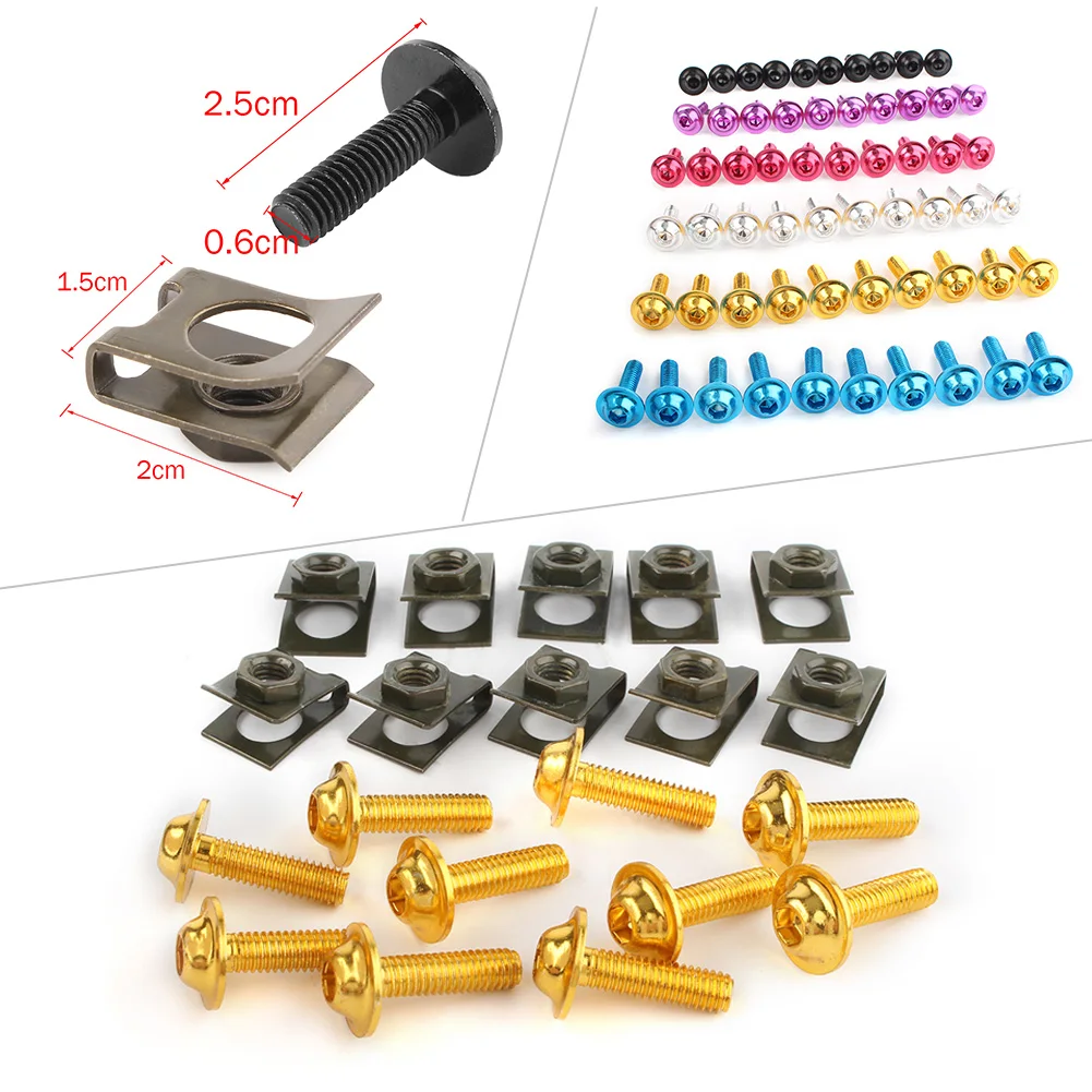 10pcs Motorcycle M6 Body Fairing Bolts Replacement Spire/Speed Clips Bolt kit Fastener Clips Screw Set Univeral CNC Aluminium