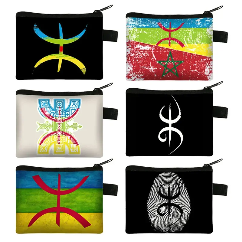 Amazigh Berber Flag Print Coin Purse African /Moroccan Berber Card Earphones Key Holder Berbers Wallet Coin Bag Zipper Pouch