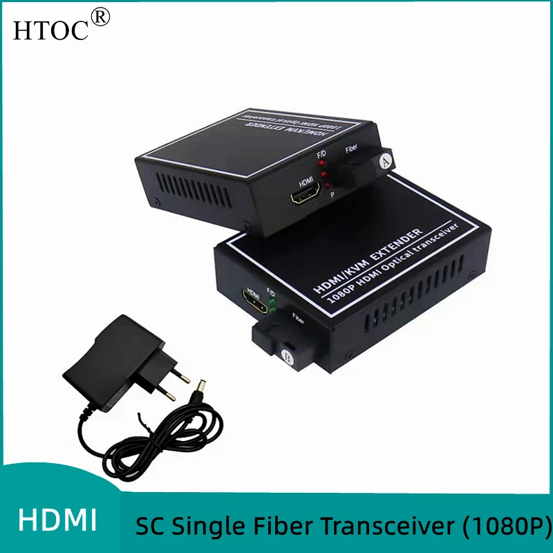 HTOC HDMI Fiber Converter 1080P HDMI Audio And Video Extender HDMI Video Fiber Optic Transceiver SC Interface A Pair (20km)