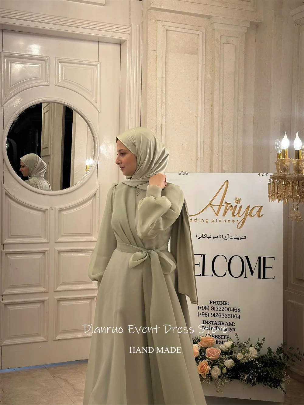 Dianruo Скромный бант Мусульманские вечерние платья длиной до пола Шикарные трапециевидные платья для выпускного вечера Шифоновые плиссированные платья с длинными рукавами فساتين سهرة Индивидуальные