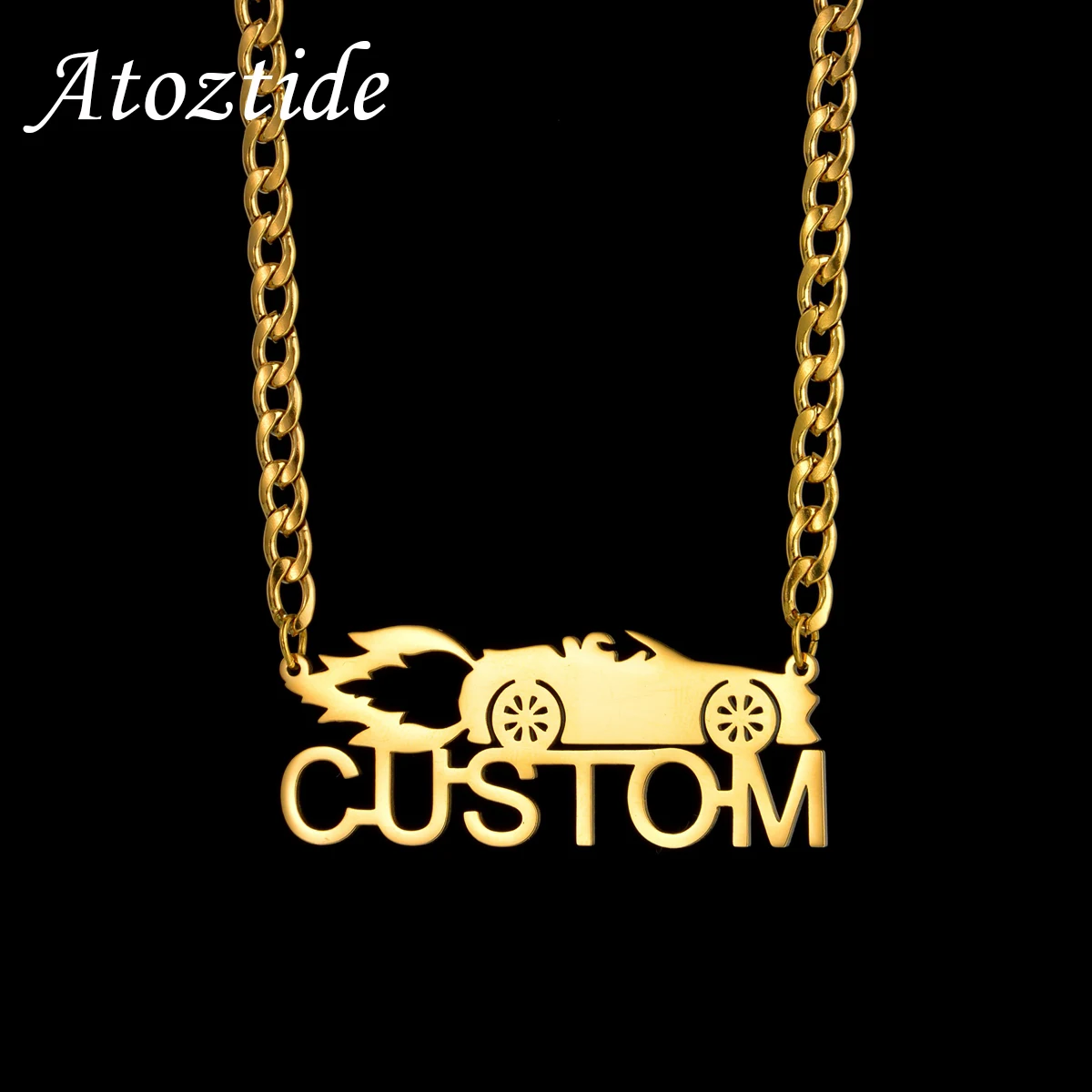 Atoztide Personalized Custom Name Necklaces 5mm NK Chain Car Pendant Stainless Steel for Women Choker Christmas Jewelry Gift