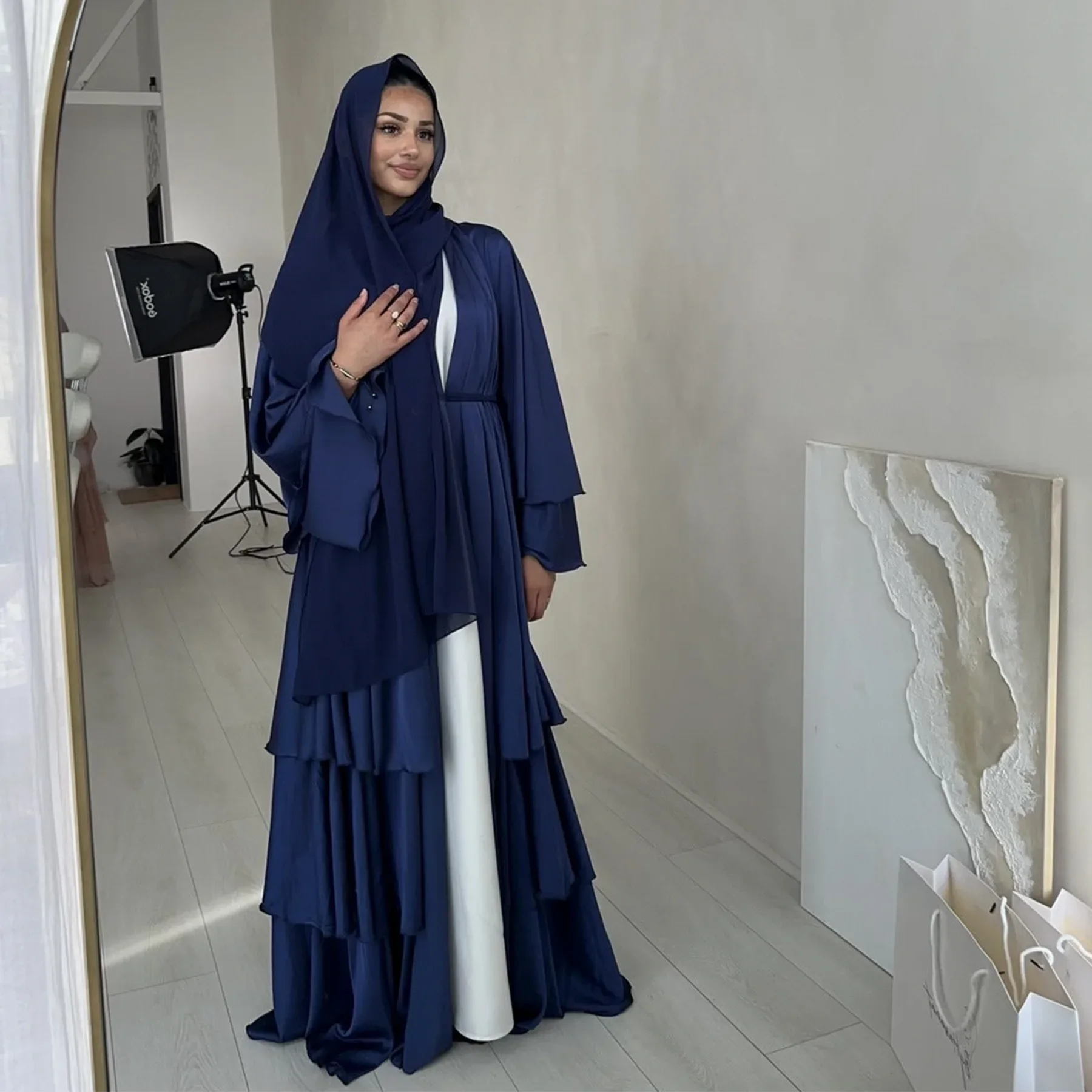 

Plain Satin Open Abaya Kimono Muslim Abayas for Women Dubai 2024 Turkey Elegant Hijab Dress Kaftan Robe Ramadan Islamic Clothing