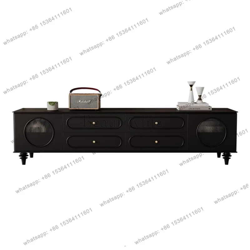 Conjunto de soporte de TV Retro francés, mueble de TV negro minimalista moderno para sala de estar, mueble de suelo de madera, muebles para el hogar, Mesa de Cristal Tv