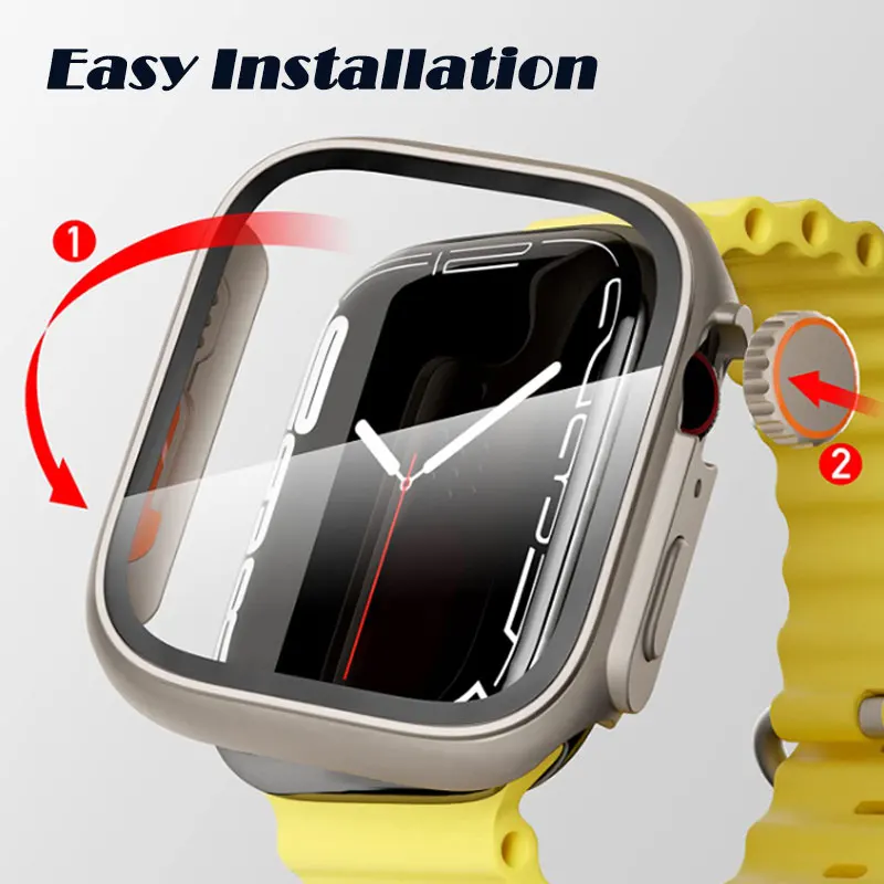 Cover For Apple Watch Case 44mm 40mm 45mm 41mm 42mm 38mm Upgrade Tempered Glass Screen Protector iWatch Series 8 3 7 SE 9 6 5 4