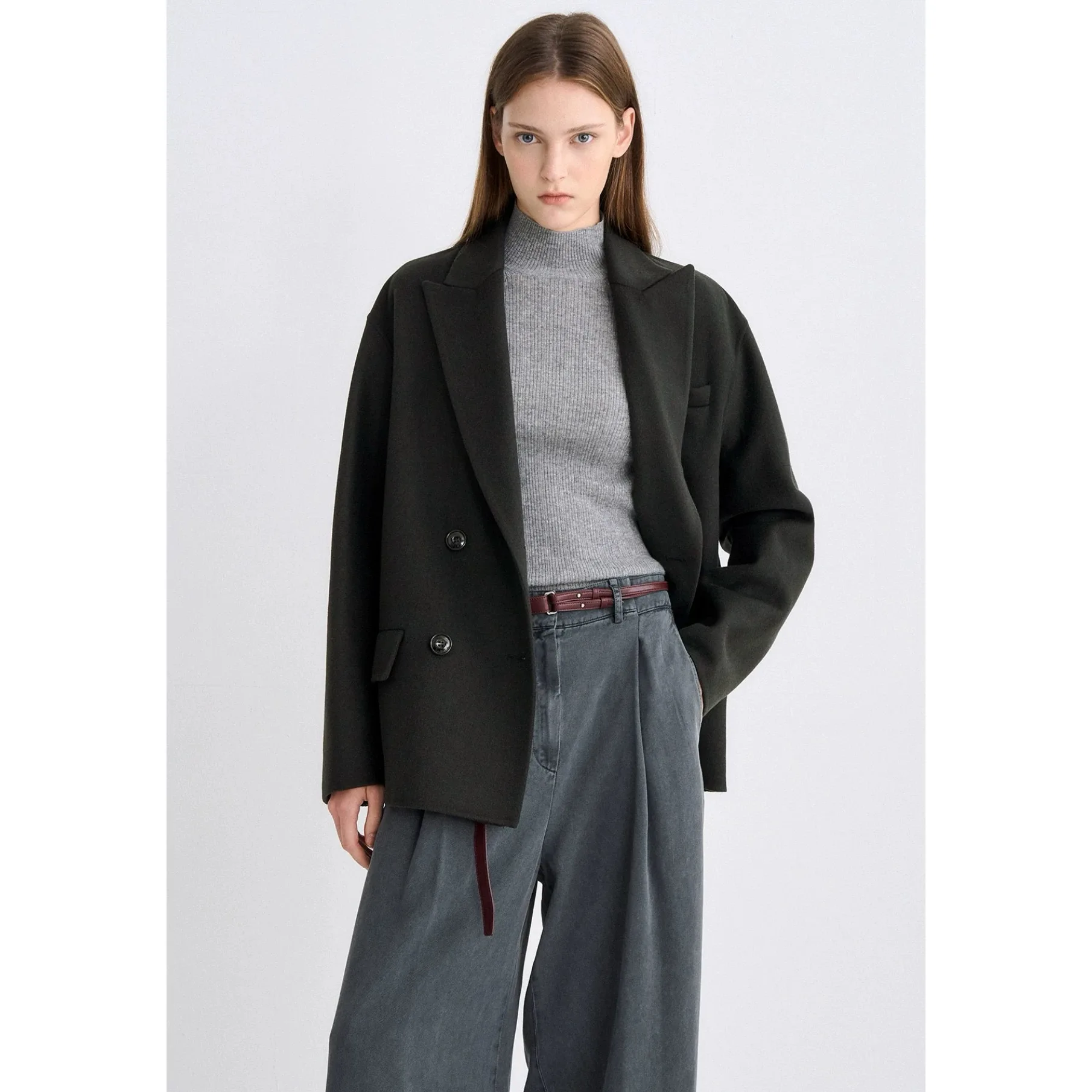 بدلة صوف كاملة مزدوجة الوجه من Ele Jaet Lemon Cheese TIM25 للخريف بطية صدر السترة مخيطة يدويًا