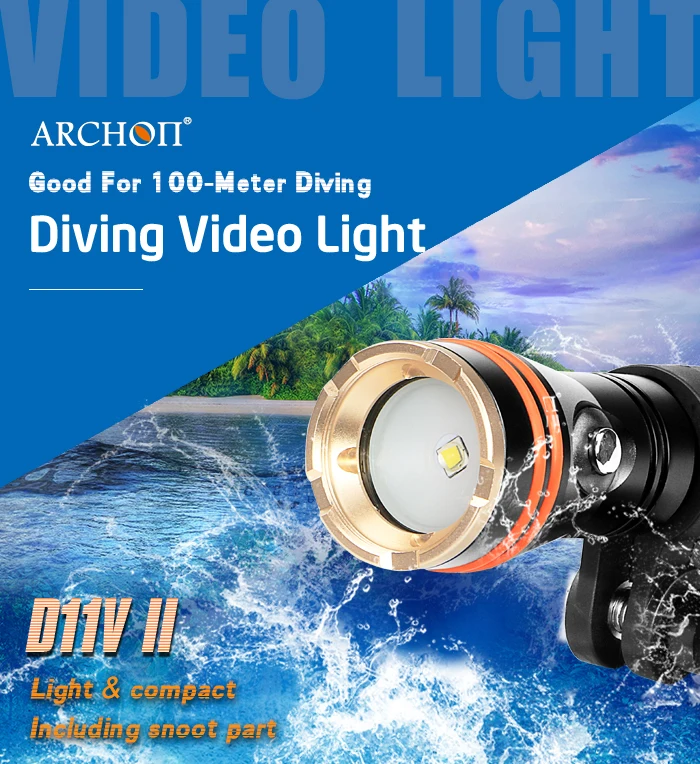 D11V II warm white HD diving video lights diving flashlight spot lighting Underwater 100m diving photography fill lighting torch