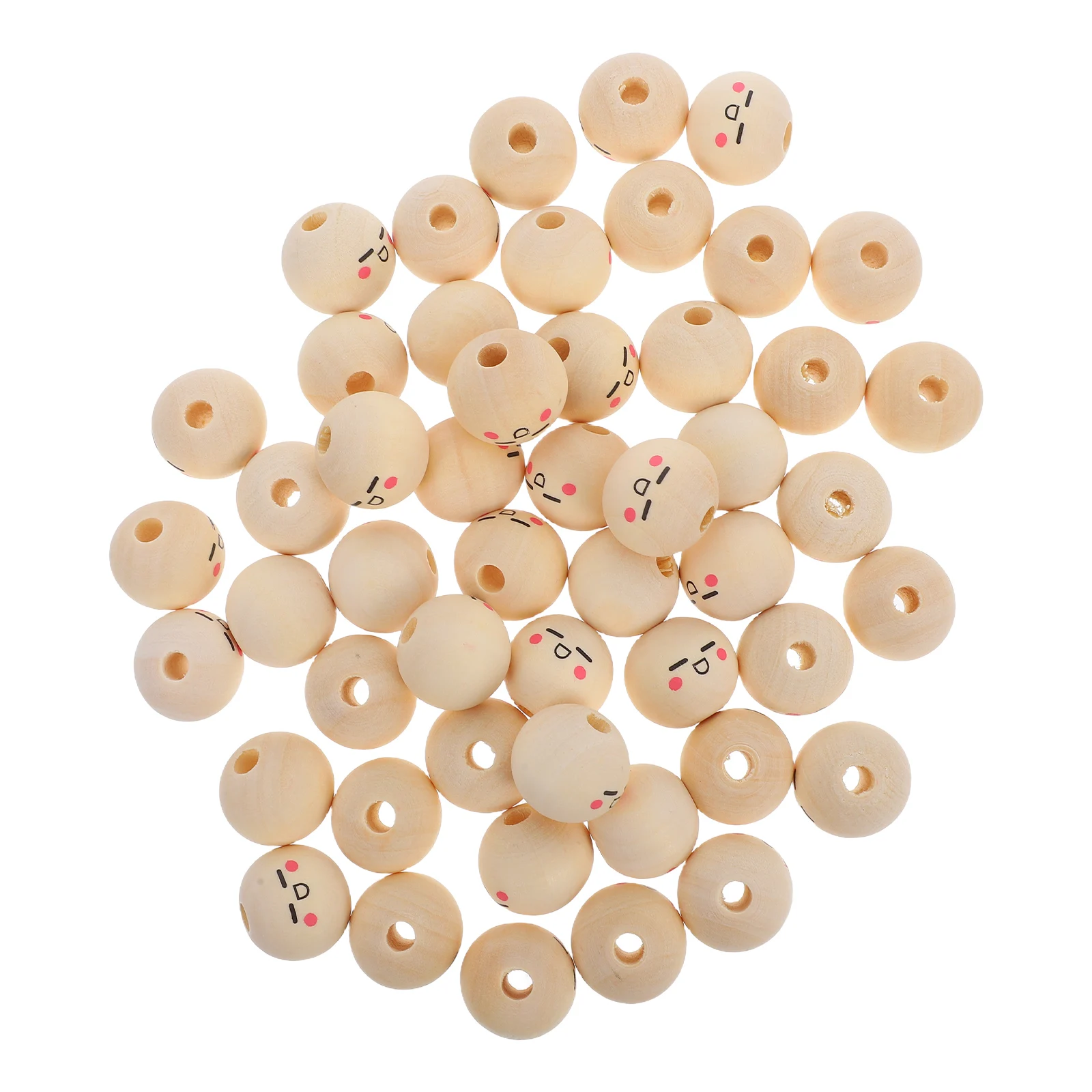 

50 Pcs Wooden Beads For Macrame Projects Beading Beads Wooden Kits Crafts Kids Durable Natural Wood DIY Smile Face Round Jewelry
