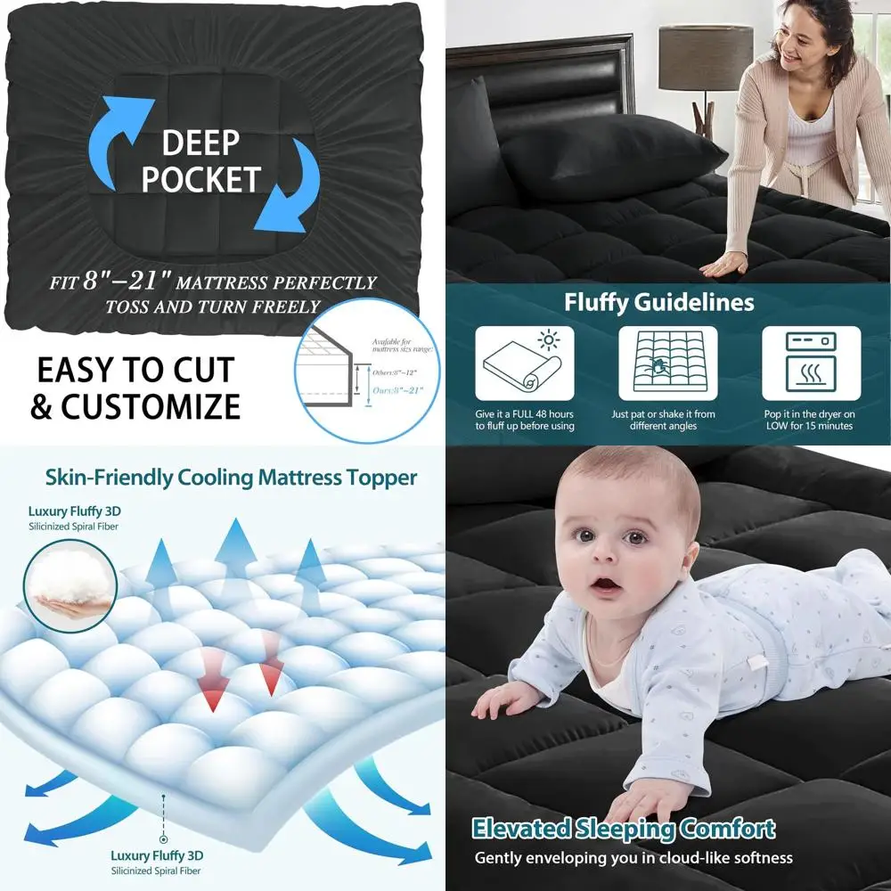 

Очень толстый охлаждающий наматрасник для облегчения боли в спине — чехол с глубоким карманом, черный