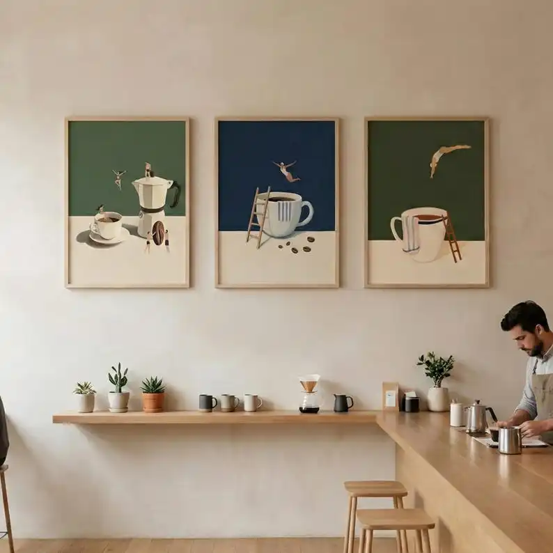 3pc Abstract Coffee Canvas Wall Art Posters, Unframed Modern