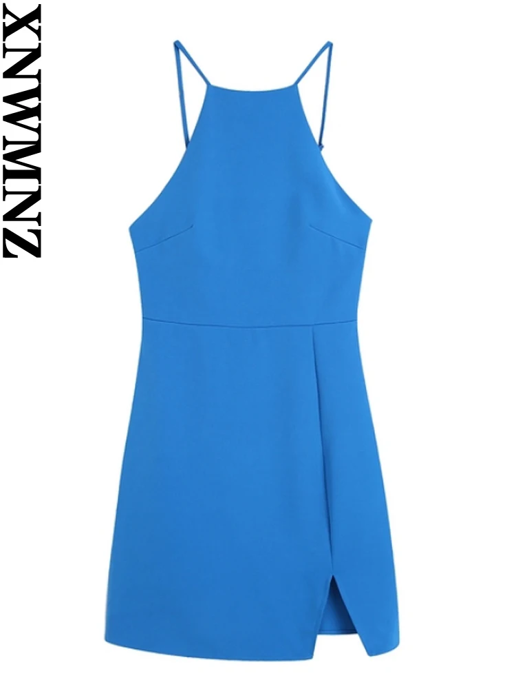 XNWMNZ women\'s summer solid color short dress strap adjust sleeveless 2022 fashion lady elegant dresses woman backless dress