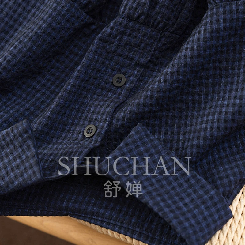 New sense of literary and artistic high-end, French texture yarn-dyed plaid with cut bat sleeve shirt women 1Y73