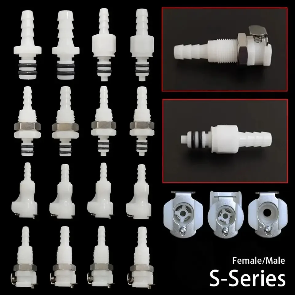 32mm ID female plug coupling with integrated valve for rapid hose connection and disconnection S series plastic body EPDM seal r