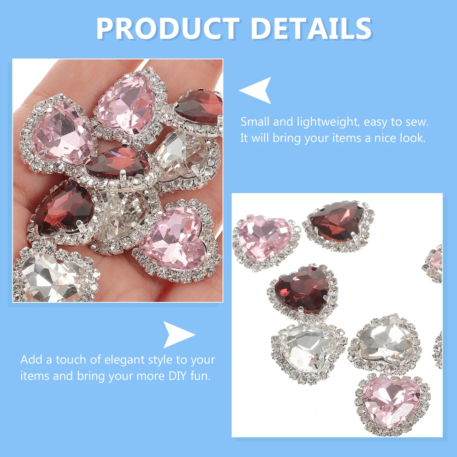 

30Pcs Heart Shape Alloy Rhinestones DIY Clothing Handmade Materials Sewing Decorations Crystal Rhinestone for DIY Craft