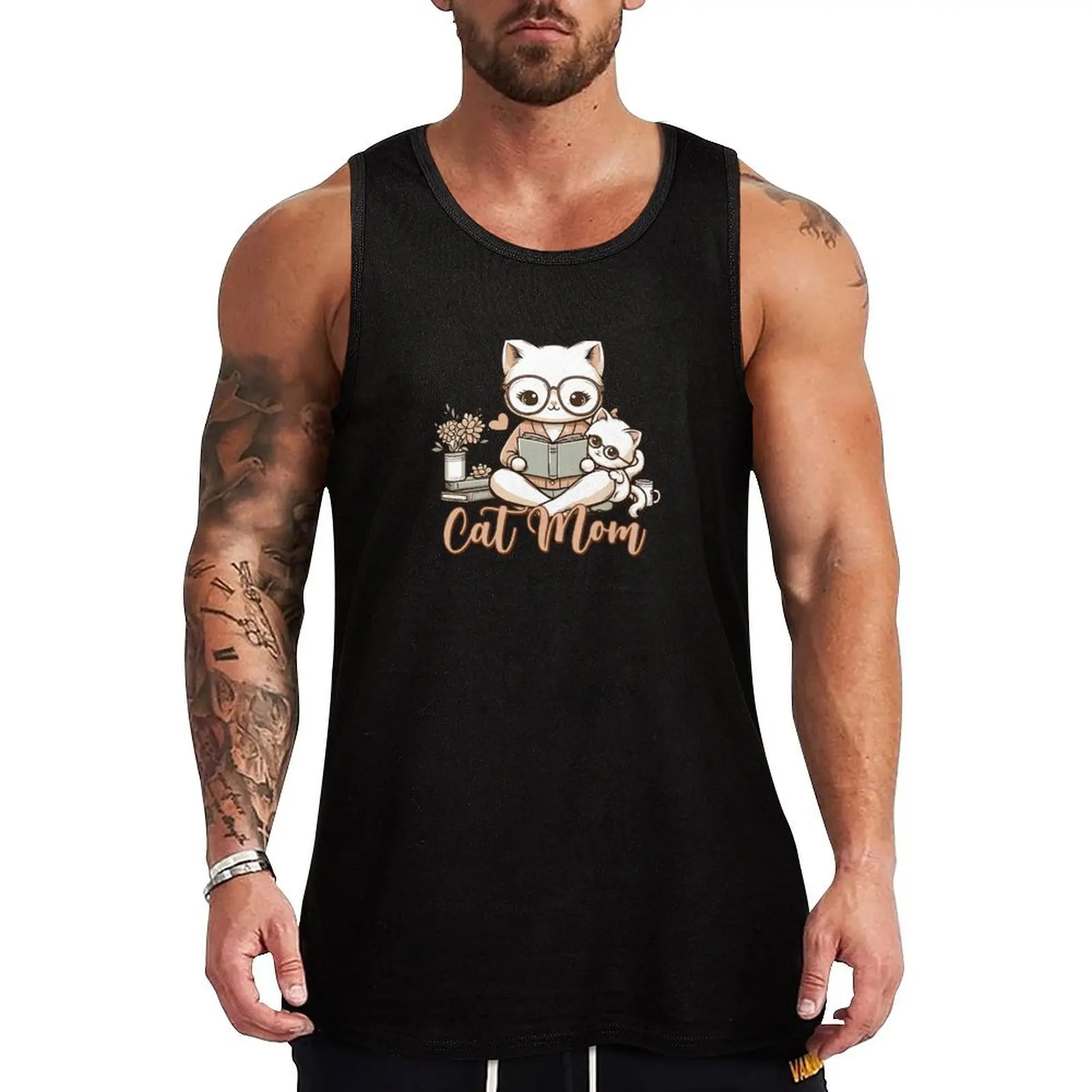 The Cat Mom's Reading story Tank Top men gym clothing gym clothing men Men's t shirt