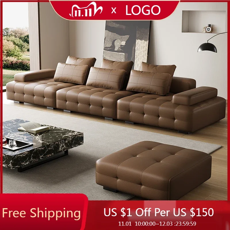 

Wooden Modern Luxury Sofa Living Room European L Shape Lounge Puffs Sofa Sectional Leather Muebles Para El Hogar Home Furniture