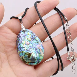 Natural Freshwater Abalone Shell Droplet Charm Retro Necklace Accessories Gift Leather Rope Trend Necklace Gift Party