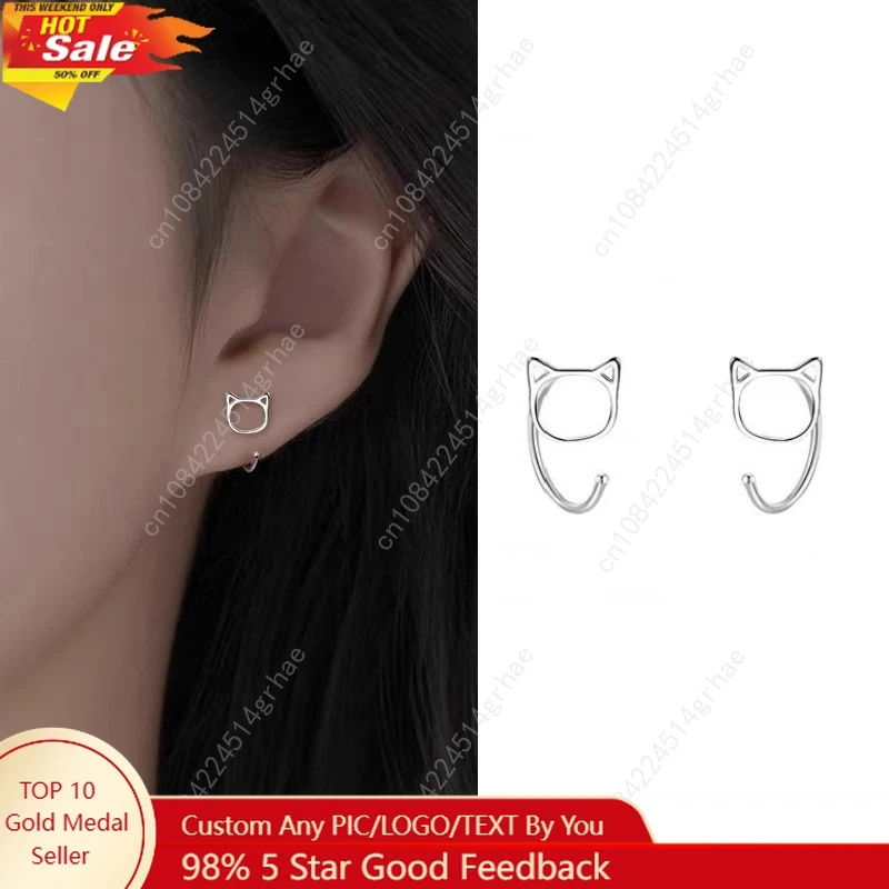 

New Fashion Simple Hollow Cute Cat Stud Earrings for Women Girls Silver Color Hypoallergenic Earrings Teen Jewelry Gifts