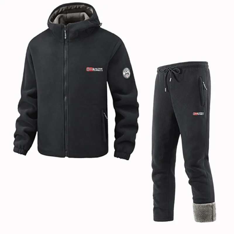 Autumn/Winter New Men's Hooded Fleece Jacket 2-Piece Set - Outdoor Windproof Tactical Zip Warm Thickened High Quality