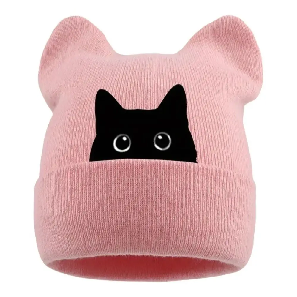 Fashion Knit Cat Ear Beanie Hat Y2K Harajuku Punk Gothic Winter Knit Hat Stretchable Brimless Skull Cap Women