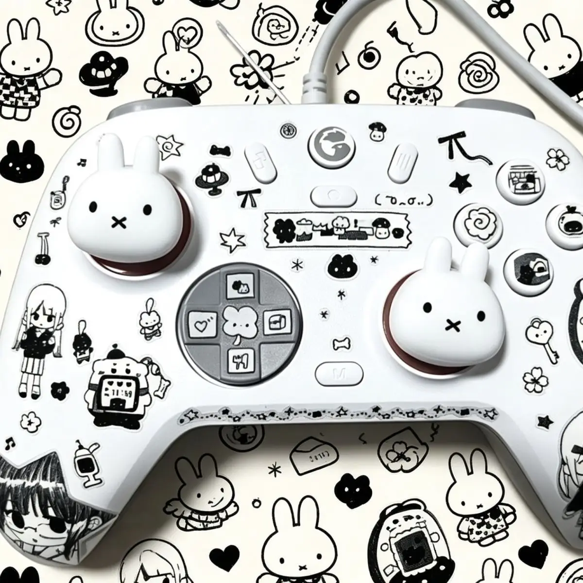 Cartoon Miffy Rabbit Cat Paw Thumb Grip Caps Game Joystick Protector for PS5 NS Pro Xbox Betop Controller Handle Button Cover view 2