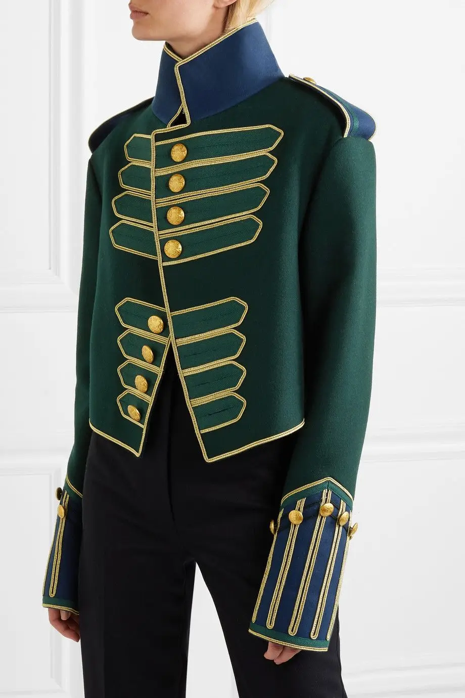 Women 18th Century Victorian Military Hussar Officer Costume Jacket Civil War Military Inspired Fashion Green Blazer Coat Custom