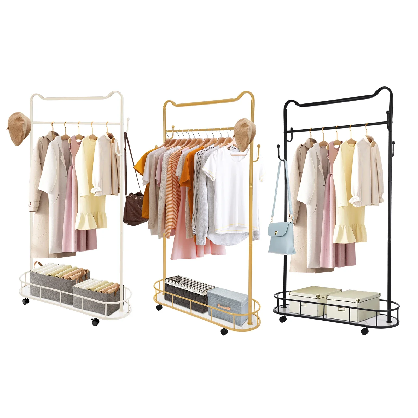 3Color Clothes Rack Clothes Rack Hanging Clothe Organizer For Bedroom Movable Bedroom Clothing Hanger w/ Wheels