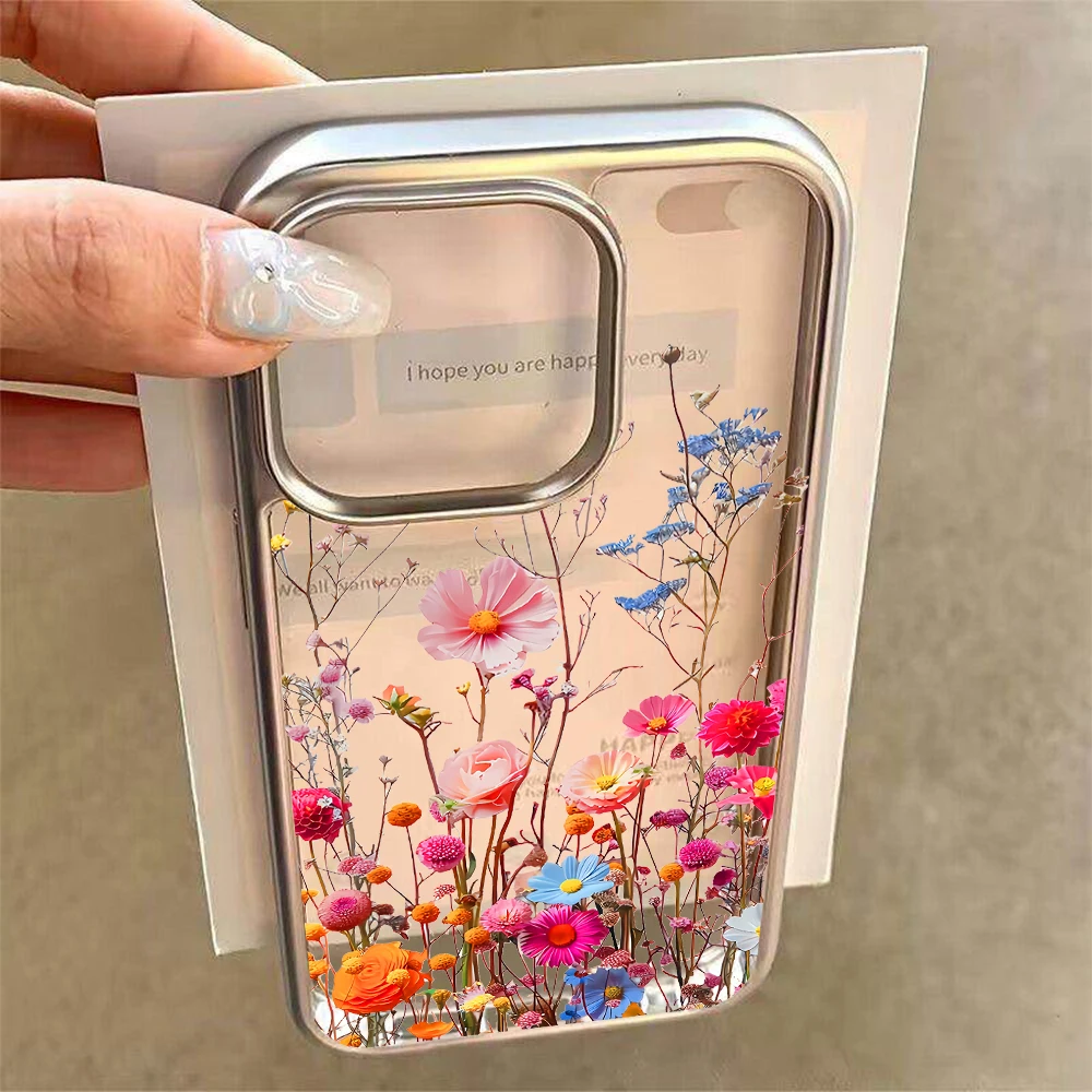 Blumen-Handyhülle für iPhone 17 15 13 14 16 11 12 Pro Max Plus 16 17 XR XS Hüllen Transparent Silberbeschichtet Luxus-Schutzhülle – Detail 1