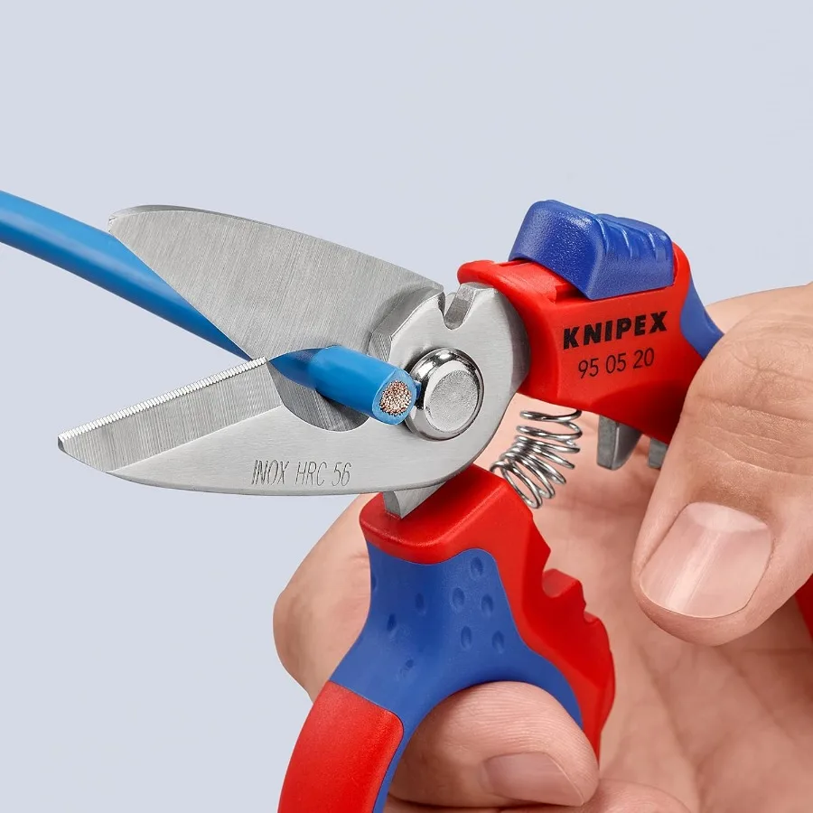 KNIPEX Tools Acero inoxidable 95 05 20 Tijeras para electricistas en ángulo EE. UU. 6-1 4" Rojo Azul