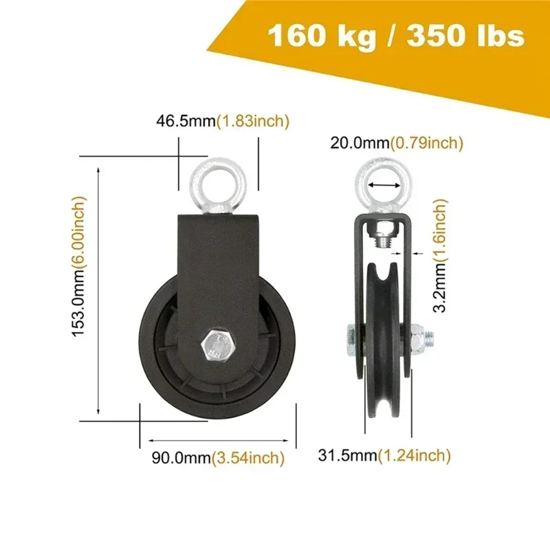 Silent Gym Cable Pulley with Hanging Straps and Carabiner, 360 Rotation Smooth Silent Pulley, DIY Attachment Projects G99D