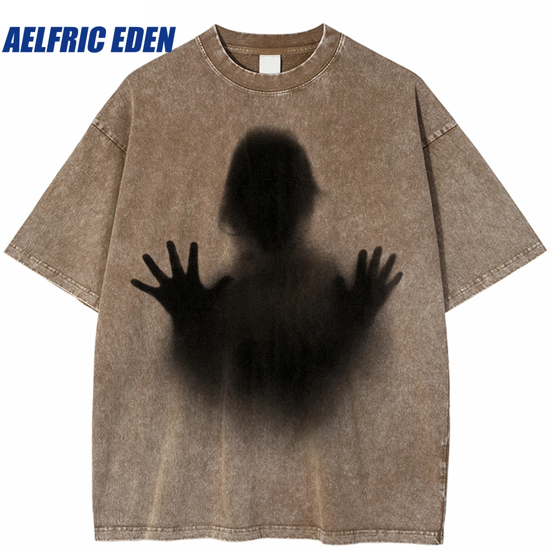 

Aelfric Eden SOS Shadow Graphic T Shirt 2023 Men Retro Washed T-Shirt Hip Hop Streetwear Short Sleeve Tshirt Harajuku Tops Tees