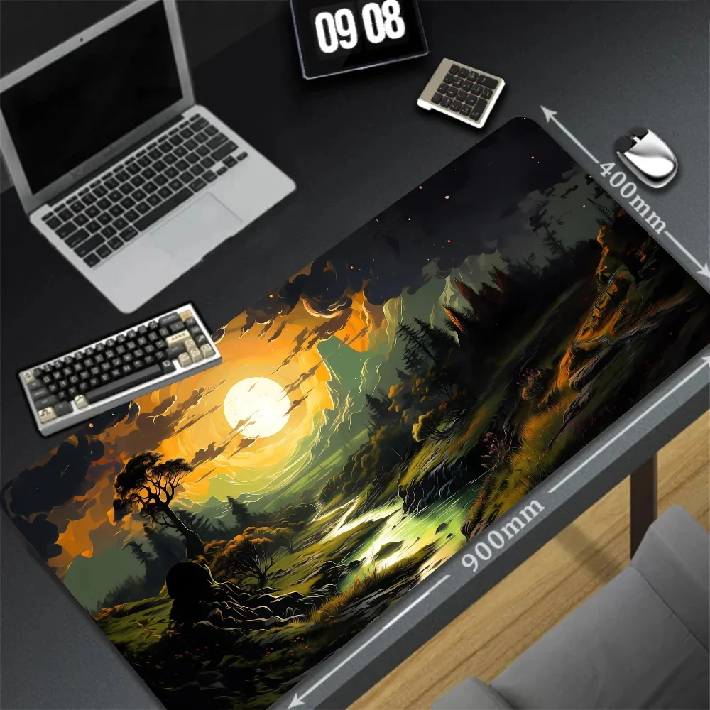 anime antiderrapante de borracha mousepad grande mouse pad de jogos borda de bloqueio tapete de mesa para laptops novos modelos paisagem do sol xxl 01