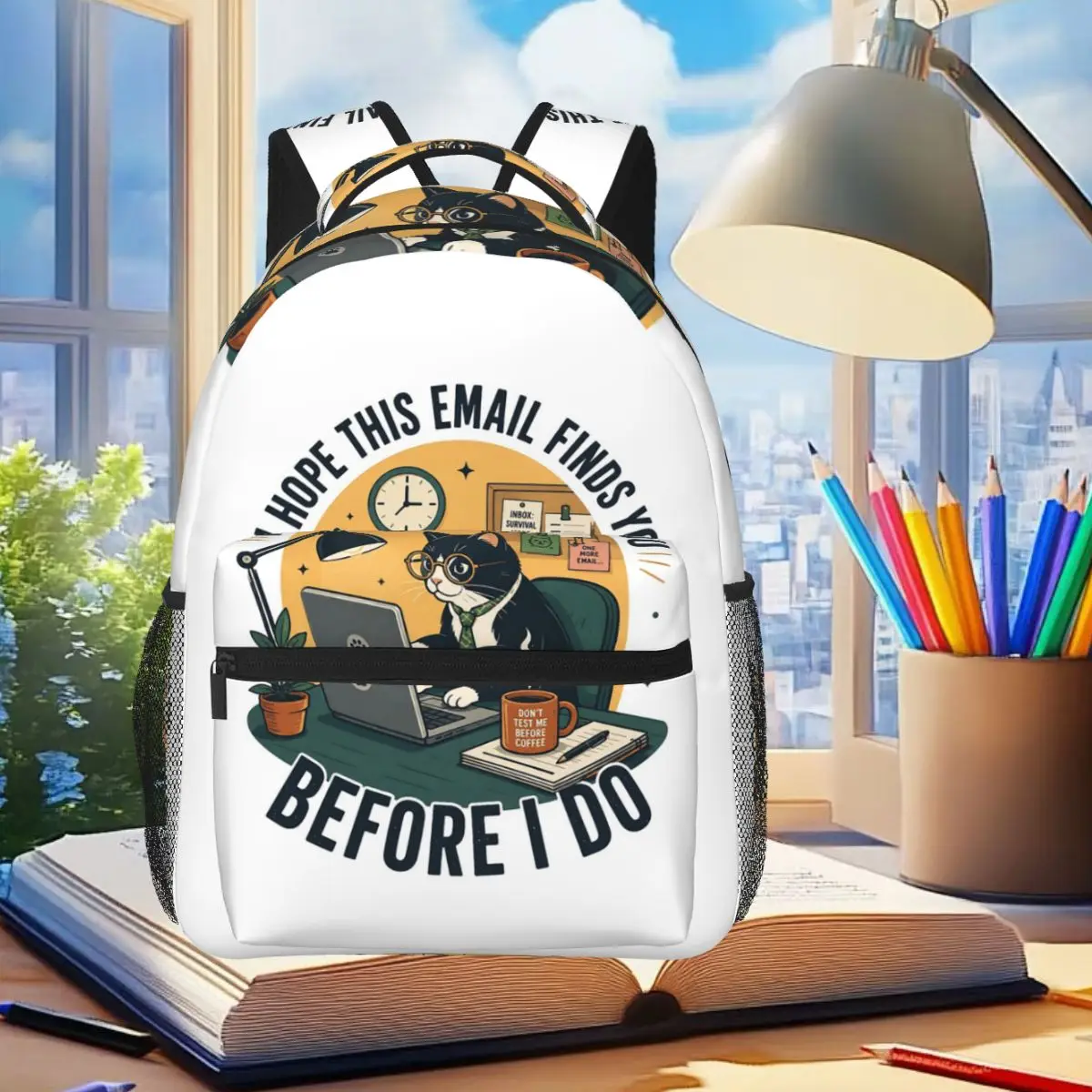 I Hope This Email Finds You Before I Do Cat Backpack Student Boys Girls BookBag Children School Bag Laptop Shoulder Bags