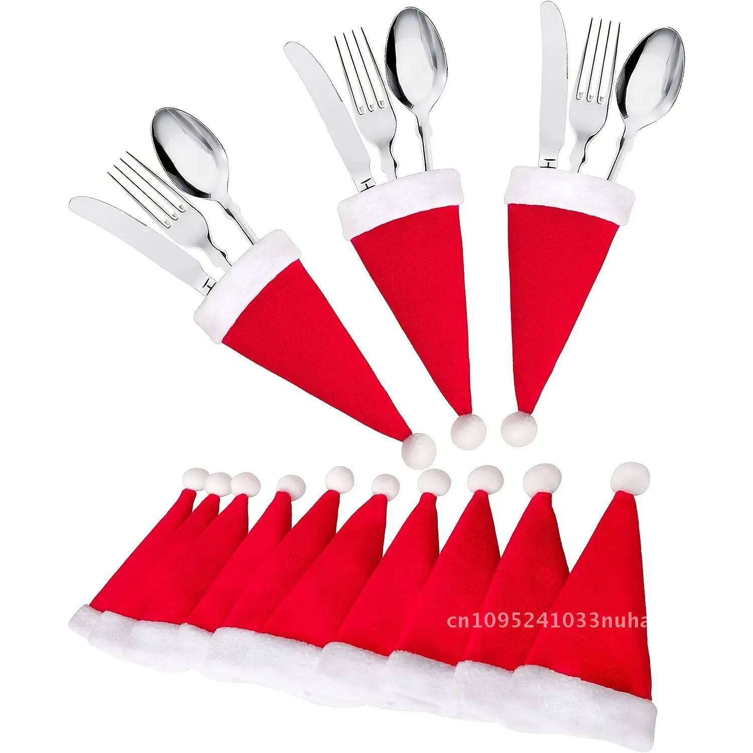 

12 шт., мини-рождественские украшения для шляп, красный нож, вилка, крышка, крышки для бутылок вина, европейский стиль, полиэстер, принадлежности для украшения стола
