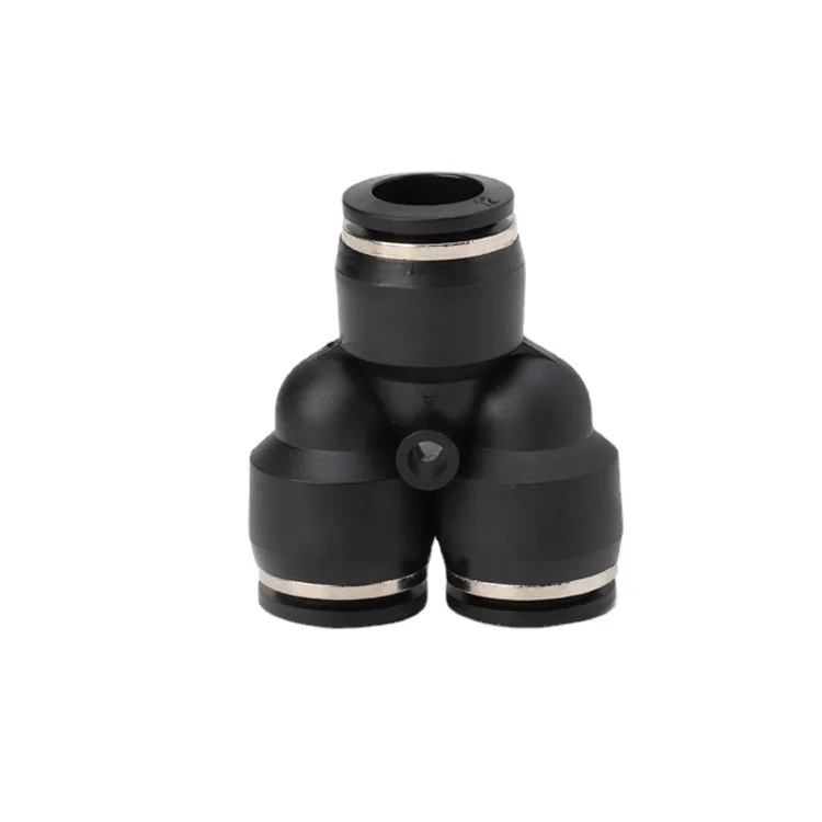 Black Plastic Y-Shaped Air Quick Connector PY4-PY16, 3-Way Pneumatic Tube Fitting for Air Compressor, Dust Collector Systems
