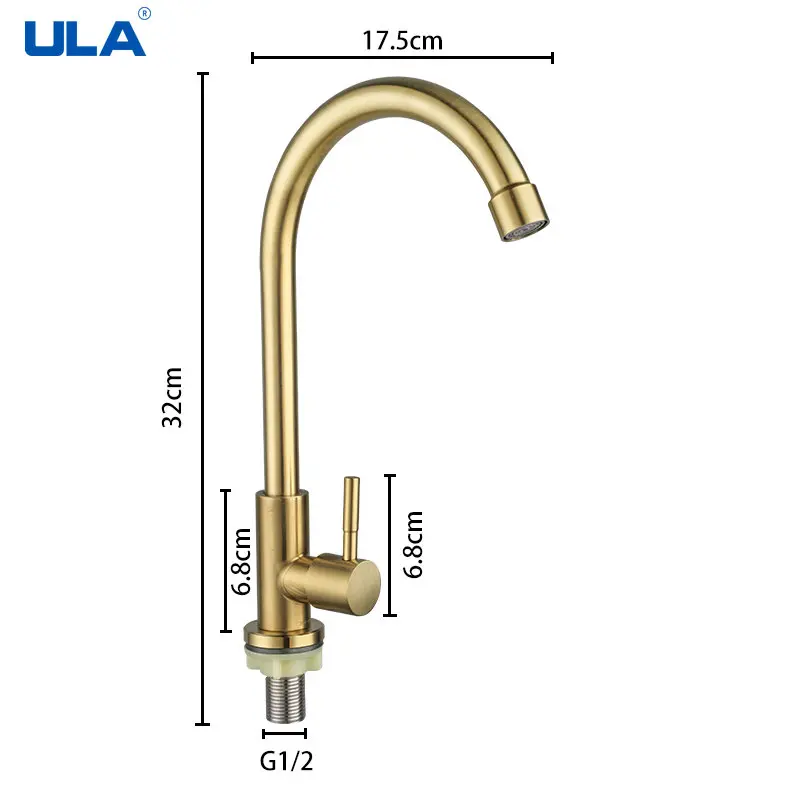 ULA Only Cold Water Stainless Steel Kitchen Faucet 360 Degree Rotate Flexible Kitchen Tap Sink Faucet Kitchen Gold Tap Nozzle