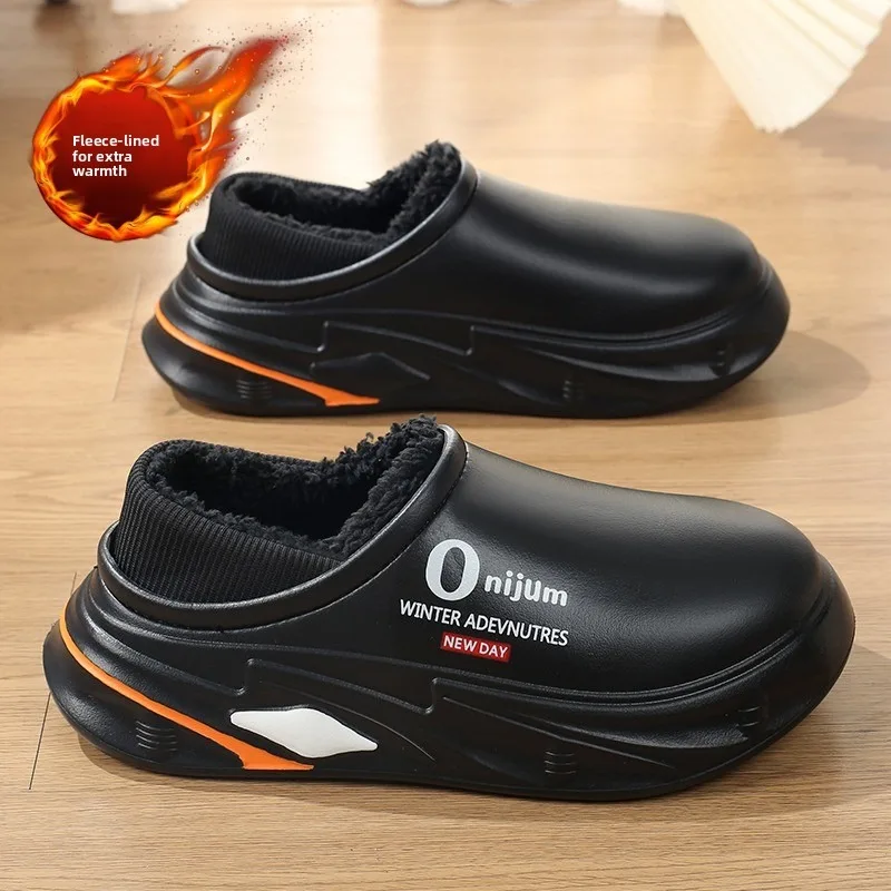 Comfortable Men Slippers Winter New 2025 Keep Warm Plush EVA Waterproof Indoor Outdoor Walking Shoes Unisex Men Women Size 36-45