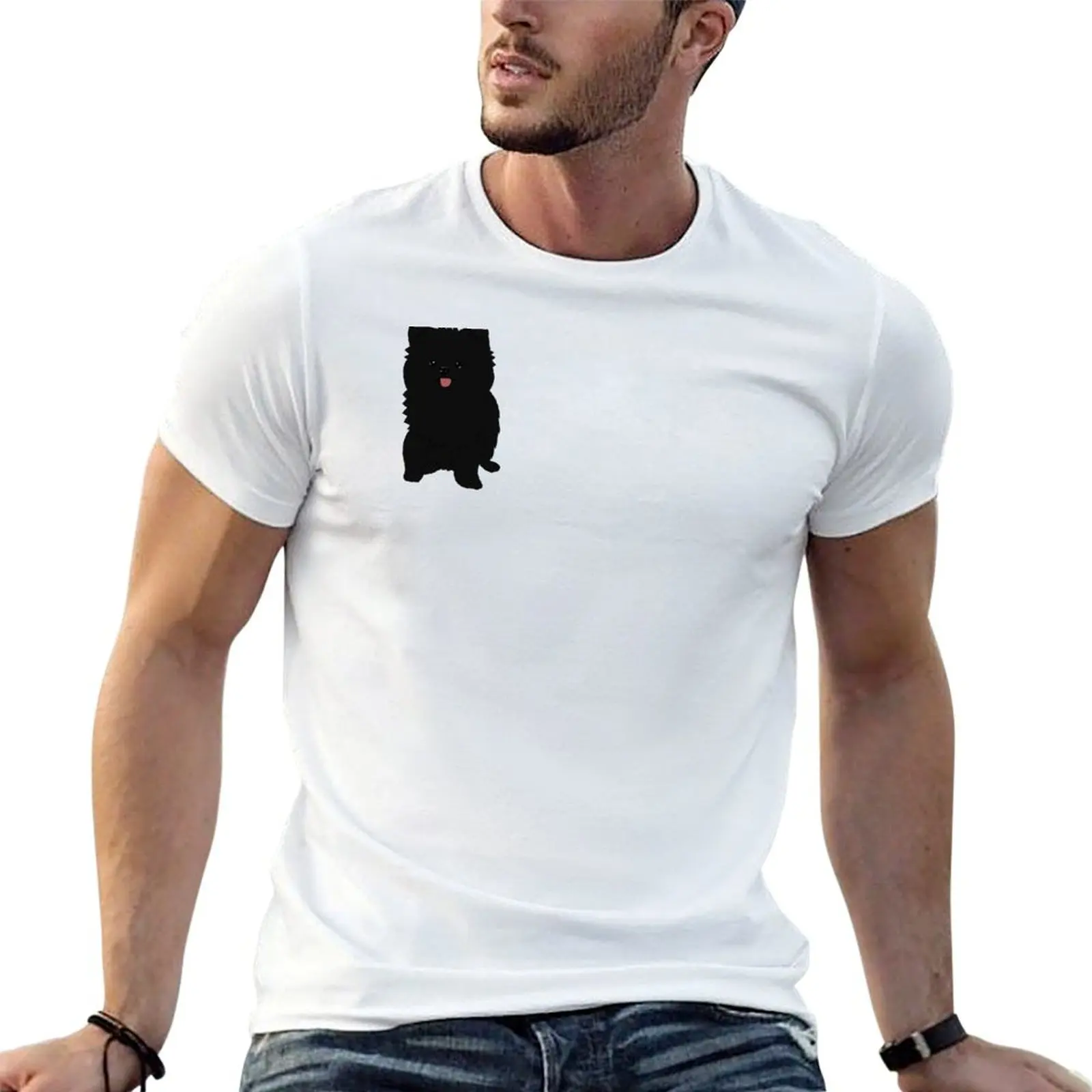 Black Pomeranian Dog T-Shirt Large Size Soft Cotton T-Shirt