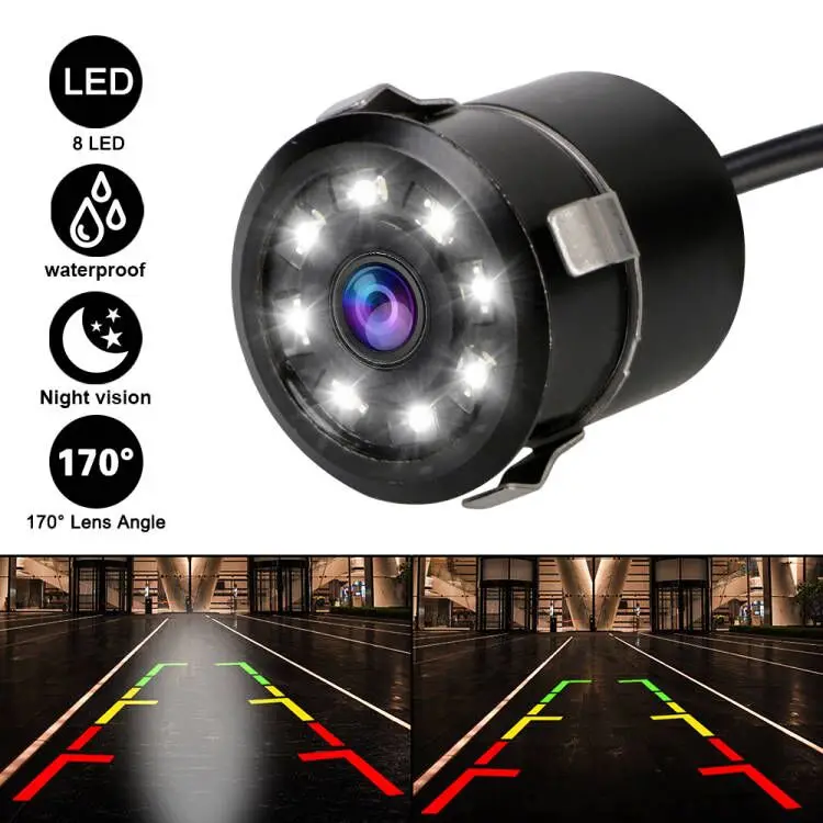 Night Vision DC 12V Reversing For Car CCD Waterproof Wide Angle Backup Camera 8 LED Parking Monitoring 170° Car Rear View Camera