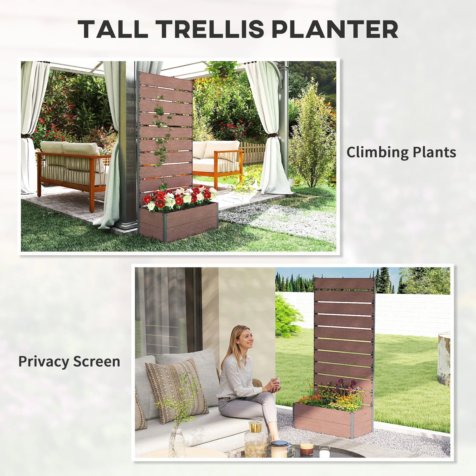 Garden Planter with Trellis for Vine Climbing Plants, Flowers, Herbs, Brown