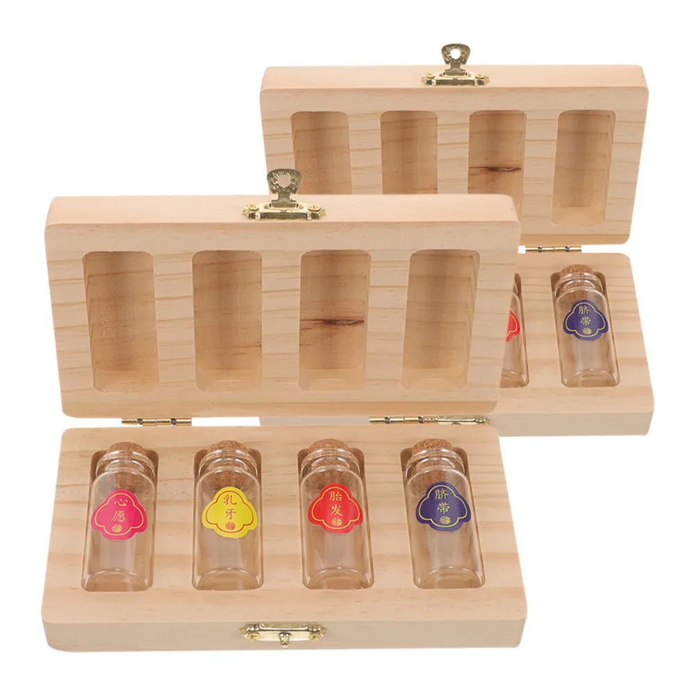 

Baby Keepsake Box Fetal Hair Teeth Wooden Glass Bottles Umbilical Cord Holder First Haircut Newborn Souvenir Baby Fetal Hair