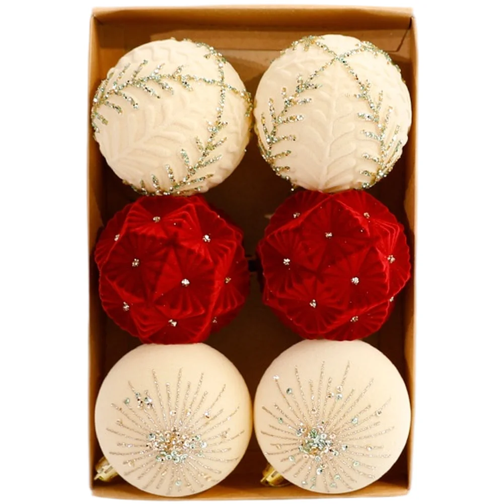 

Six piece Christmas ball set in wine red and For champagne gold 8 5cm diameter for festive holiday tree decoration