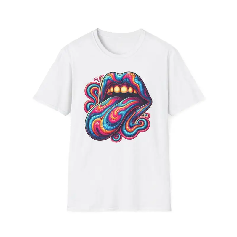 Camiseta con lengua psicodélica, estilo suave para amantes de la música, ropa informal vibratoria, traje de Festival, Top llamativo