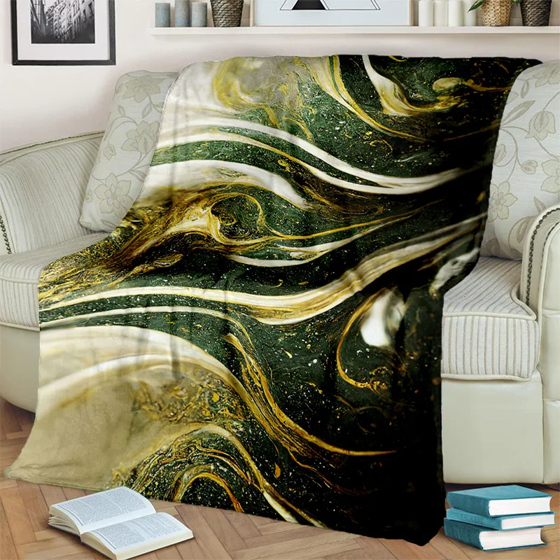 

3D Luxurious Colour Blue Green Gold Marble Pattern Blanket,Soft Throw Blanket for Home Bedroom Bed Sofa Travel Cover Blanket Kid