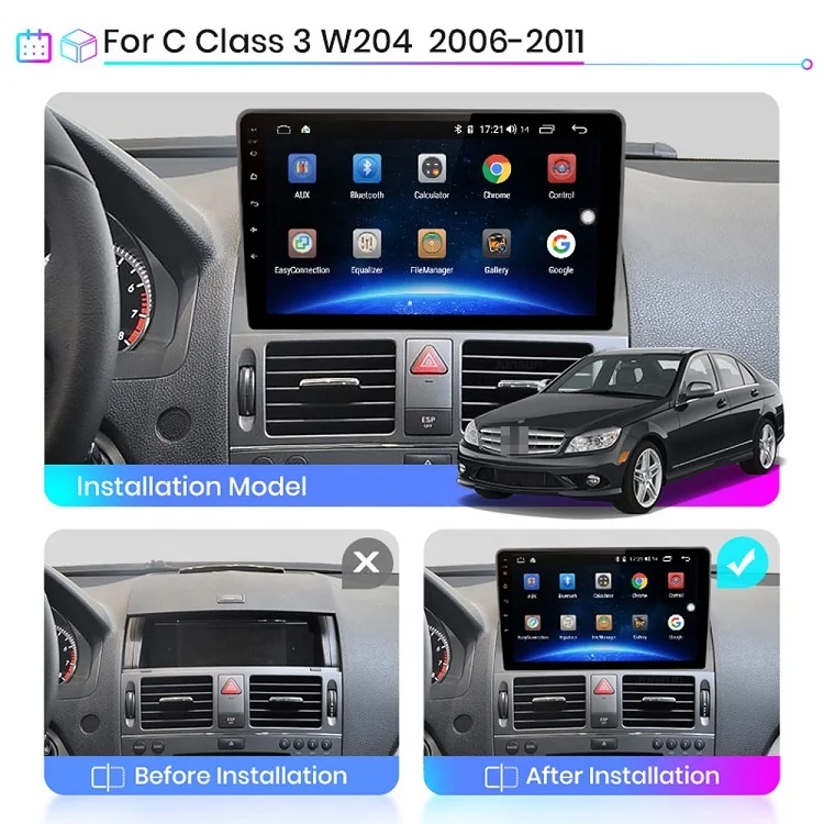 2 din Car Multimedia Player Android 10 Wifi Navigation GPS Autoradio For Mercedes Benz C Class 3 W204 S204 2006 - 2011