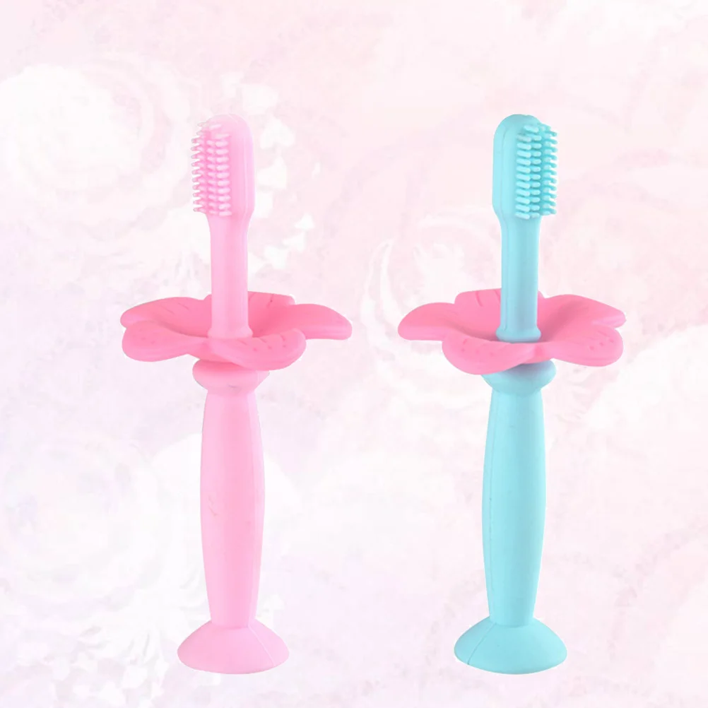 2 قطعة فرشاة أسنان الطفل سيليكون التدريب فرشاة الأسنان للعناية بالفم الرضع شعيرات ناعمة مع واقية يربك تصميم آمن للمضغ #5