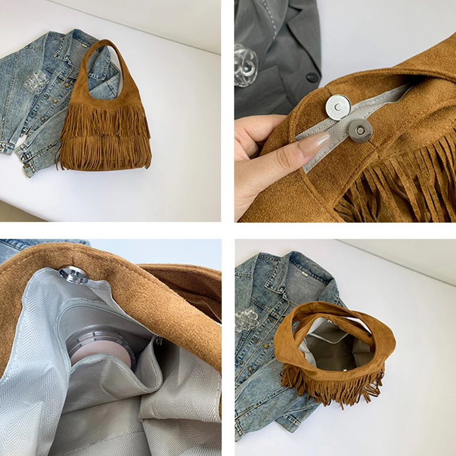 Camurça borla de alta qualidade falso sacos ombro rero grande capacidade senso de luxo popularidade feminina tote sacos casuais nova bolsa