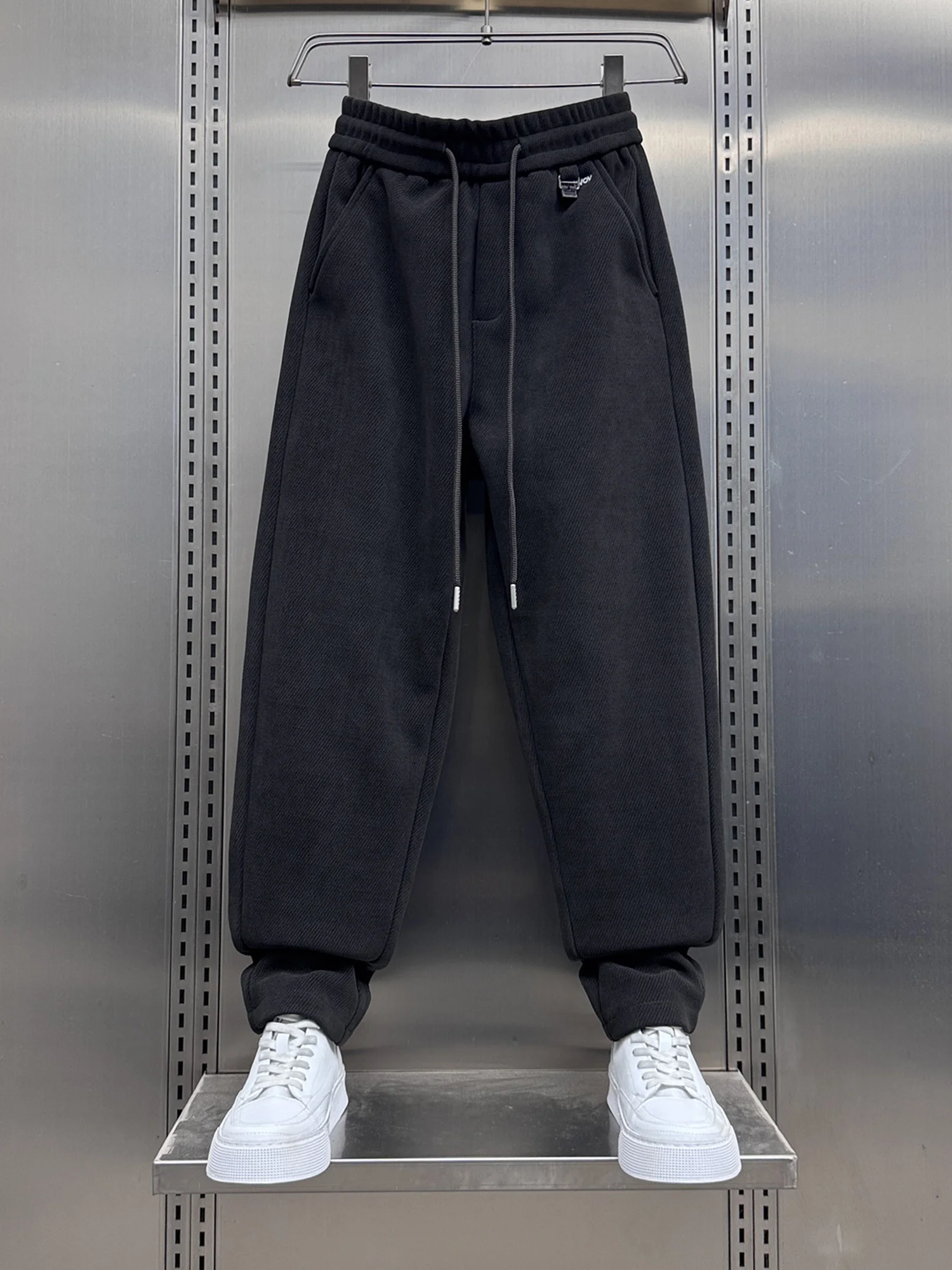 

Мужские повседневные брюки с тонкой подкладкой, утепленные спортивные брюки, осенне-зимние новые модные брендовые брюки однотонного дизайна