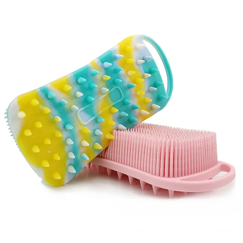 Exfoliating Silicone Body Brush,2 in 1 Bath and Shampoo Brush,Wet and Dry Scalp Massager,Premium Silicone Loofah,Lathers Well